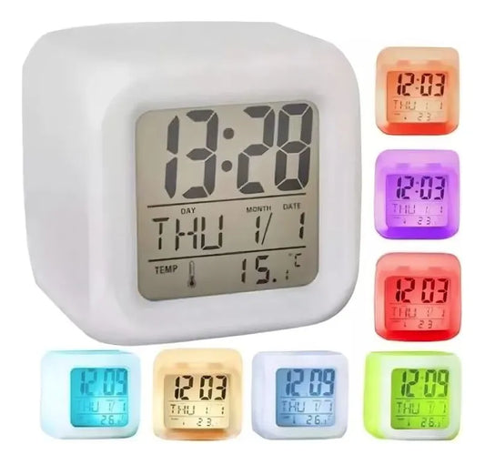 Reloj Despertador Digital LED Multicolor Con Alarma